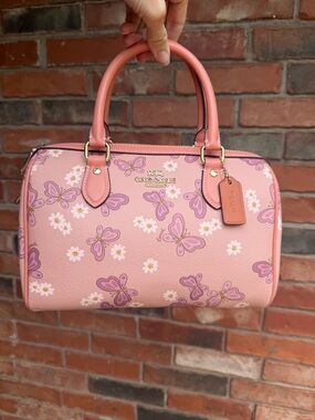 Coach Rowan Satchel with Butterfly Print in Shell Pink